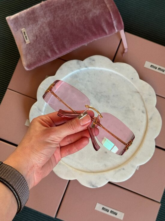Miu Miu Women Sunglasses Gold Pink Mirror Rectangle Rimless MUA51S 5AK90Y main image 9
